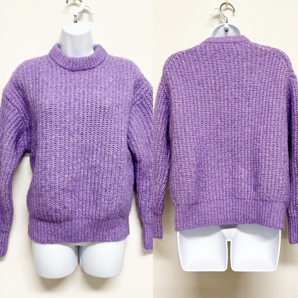 Zara Womens Bloggers Fave Lilac Chunky Purl Knit Round Neck Sweater Size S